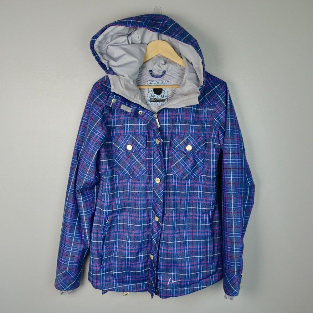 Nike Women's Bellevue Blue Plaid Snowboard Jacket Medium